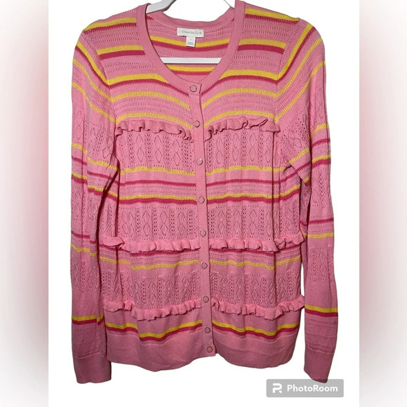 Charter Club Striped Knit Cardigan Pink Size L - Picture 7 of 7